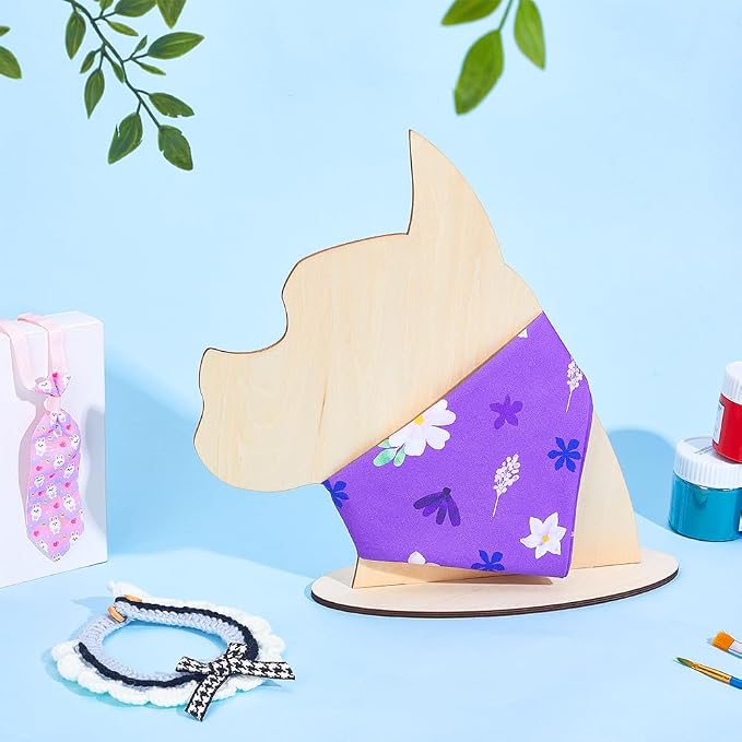 AHANDMAKER Dog Silhouette Display Stand, Wood Pet Bib Display Stands, Blank Wooden Dog Mannequin Scarf Holder Dog Bandanas Display Photography Props for Dog Accessory Craft Business Bib Bandana Scarf Store