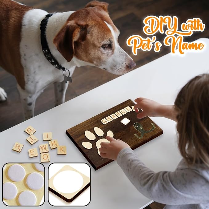 2 Pack Dog Leash Holder Wall Mount, Pet Harness Hanger with Scrabble Letters, Dog Collar Organizer for Entryway, Cat Leash Holder for Wall, Pet Loss Gifts, Keepsake, Home Decor PF218-CBW
