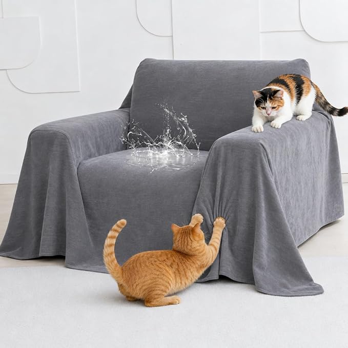 Loiion Cat Scratch Proof Furniture Protector Waterproof Sofa Cover 102"x71" | Pet-Friendly Couch Protector, Anti-Scratch & Anti-Slip Sofa Cover For Cats Dogs Kids, Machine Washable