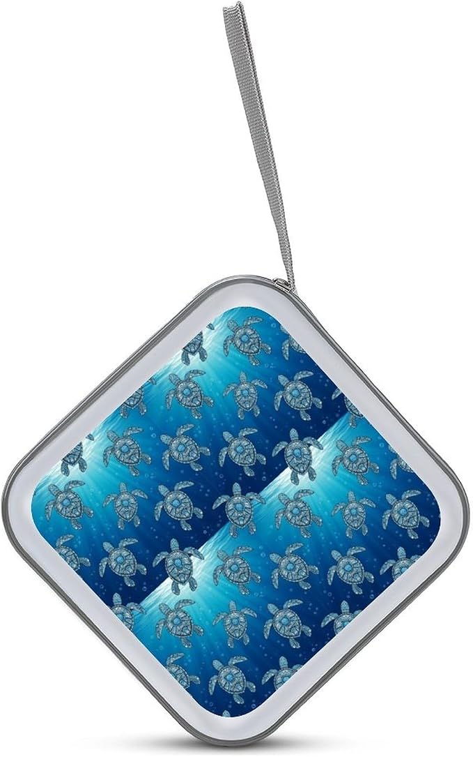 Portable CD Storage Case for 40 Discs Tribal Sea Turtles, Hard Shell Binder with Handle, Protective Organizer for Car Office Travel