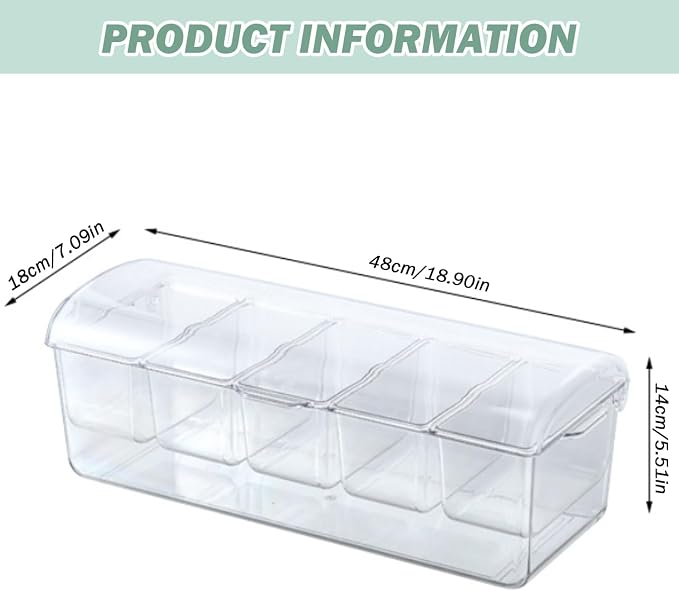 Gcroet Chilled Condiment Server with Lid 5 Compartment Condiment Tray with Ice Chamber and Handle Food Grade PET Transparent Caddy for Bar Party ...