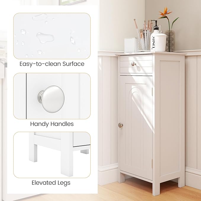 GLACER Floor Storage Cabinet, Bathroom Storage Cabinet (White) | 2 Adjustable Shelves | Ideal for Bathroom, Living Room | 14 x 12 x 34.5 inches