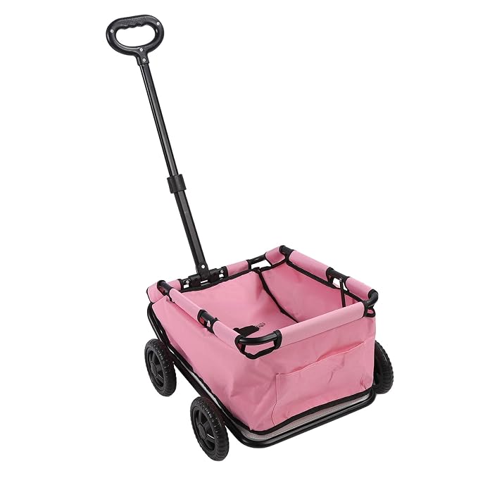 Dog Stroller Foldable Pet Buggy Portable Cat Carrier with Storage Basket 28.6lbs Capacity 51x35x23cm 4 Wheels Removable Liner Safety Leash for Small Pets