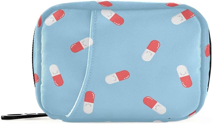 Ollabaky Cute Pills and Capsules Pill Organizer Travel Pill Cases Bag Portable Pill Container 7 Days Pill Box Organizer Vitamin Supplement Holder with Zipper for Family Business