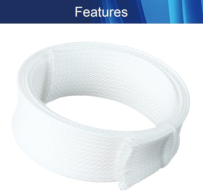 Jutagoss PET Expandable Braided Cable Sleeve, 3.28ft - 1 inch White Cable Management Sleeve, Wire Loom Tube Cord Protector for USB Cable, Power Cord, Audio Video and More, 1Pc