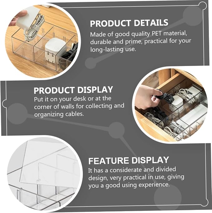 Mikikit Cord Management Box Jewelry Holder Power Cord Storage Efficient Home Organization Pet Material