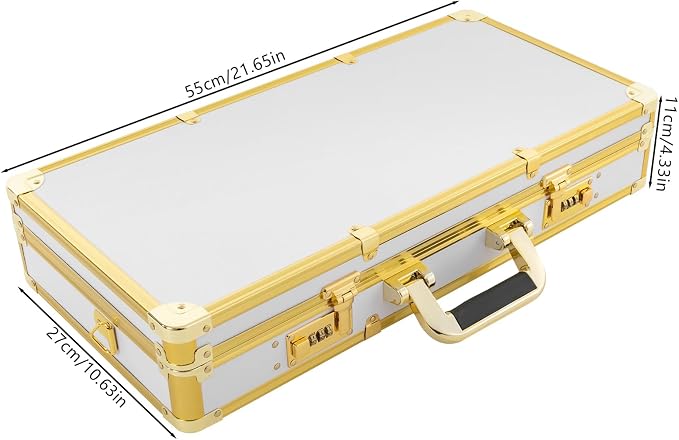 Barber Case, Professional Barber Carrying Case with Shoulder Strap & Combo Locks, Portable Hair Stylist Tool Box, Pet Beauticians Cutting Grooming Kit Storage Organizer, 21.65*10.63*4.33in White+Gold