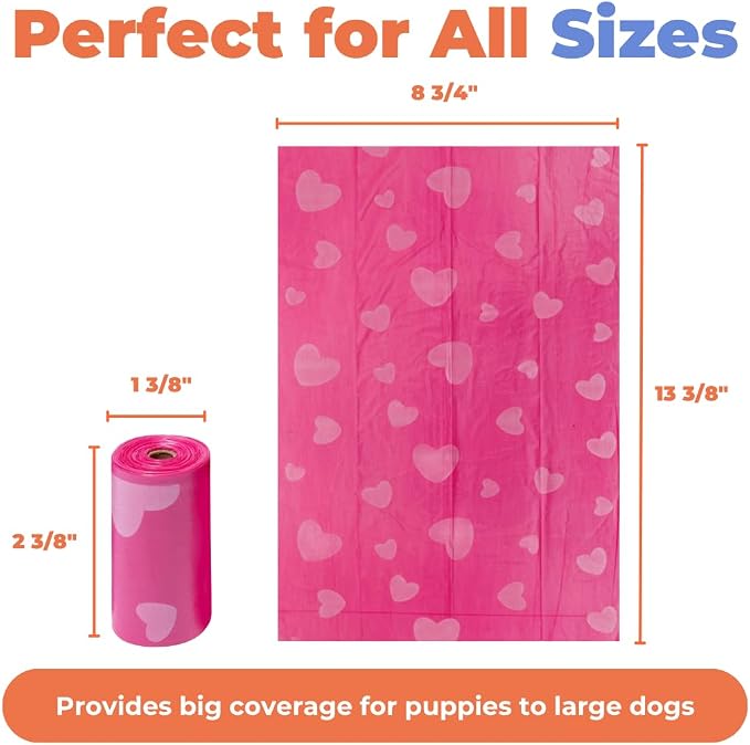 Best Pet Supplies Poop Bags for Dogs - Pink Heart, 150 Count | Scented, Leak-proof, Easy-Tear perforations, 15 Thick Bags per roll, Outdoor Walking & Travel, Fits Standard Holders