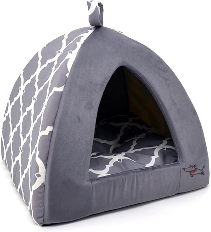 Best Pet Supplies Cat Bed for Indoor Cat, Domed Tent House with Removable Pillow, Covered Cat Cave for Small Dog, Puppies and All Breeds of Cats - Gray Lattice, 19 x 19 x H:19"