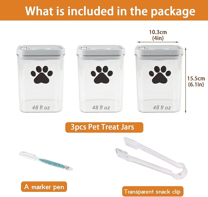 3pack Airtight Dog Treat Jars|48oz POP Dog Cat Food Container|Plastic Dog Cat Treat Container for Kitchen Counter|Puppy Food Bin|Dog Cookie Jar-Keep Food Fresh Crispy-BPA free