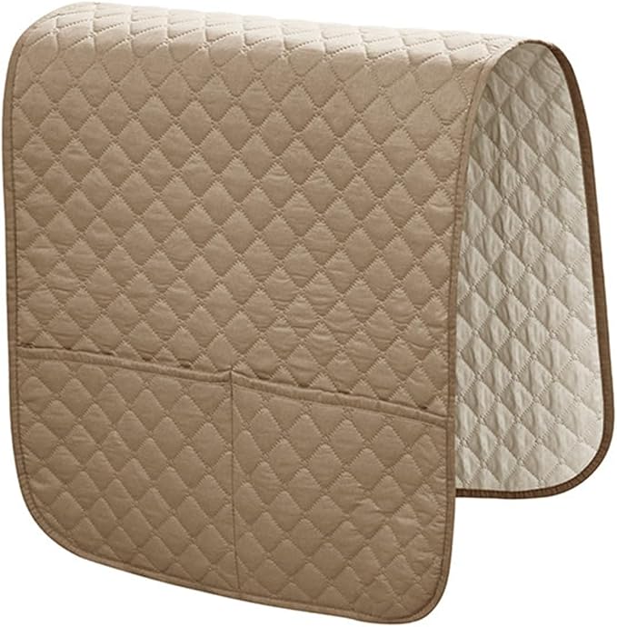 Anti-Slip Arm Rest Covers for Sofa Organizer Polyester Pongee Waterproof Couch Arm Covers with Side Pocket Arm Chair Covers, Arm Chair Bedside Storage(Khaki)