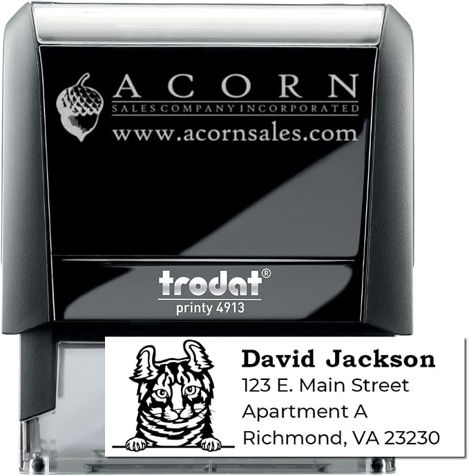 Peeking Highlander Cat Address Stamp Self-Inking - Custom Rubber Stamp | No separate pad needed. Highlander Cat Personalized Address Stamp. Personalized Address Stamp for Thank You Notes. 4 lines.