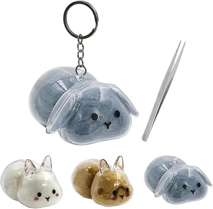 Rabbit Hair Keychain Transparent Pet Fur Keepsake with Tweezer | Portable Rabbit Fur Keychain DIY Pet Hair Memorial Keepsake Bunny Hairs Collector Charm Storage Box, Rabbits Lover Gifts