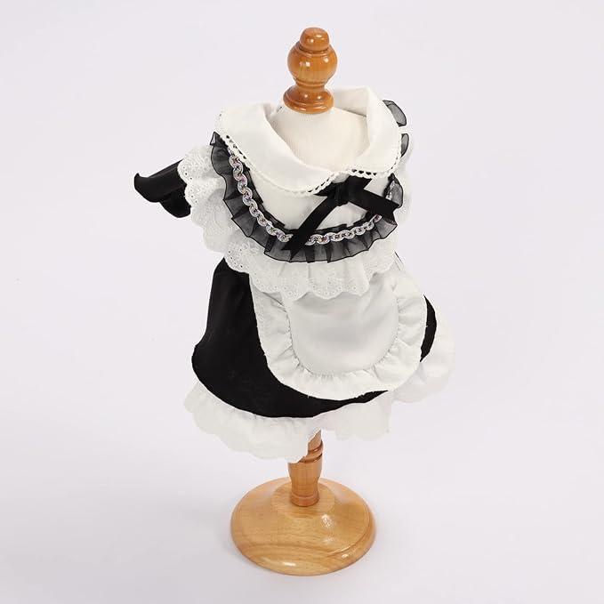 Pet Maid Outfit Cat Princess Dresses Adorable Costume with Headwear for Cats Dogs Birthday Party Black S