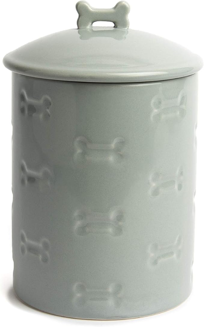 Park Life Designs - Ceramic Pet Treat Jar with Airtight Lid for Dogs, Cats, Puppies and More, Chic Kitchen Countertop Container for Cookies, Biscuits and Treats (Manor, Grey, 1.4 Qt)