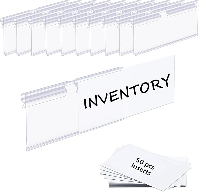 50PCS Basket Bin Labels Clip On,ChanQnTon Clear Plastic Label Holders for Storage Bins, Wire Shelf Price Tags,Merchandise Display Signs,50PCS 8X4CM Paper Inserts Included.(Size:3.15x1.57inch/8x4cm)