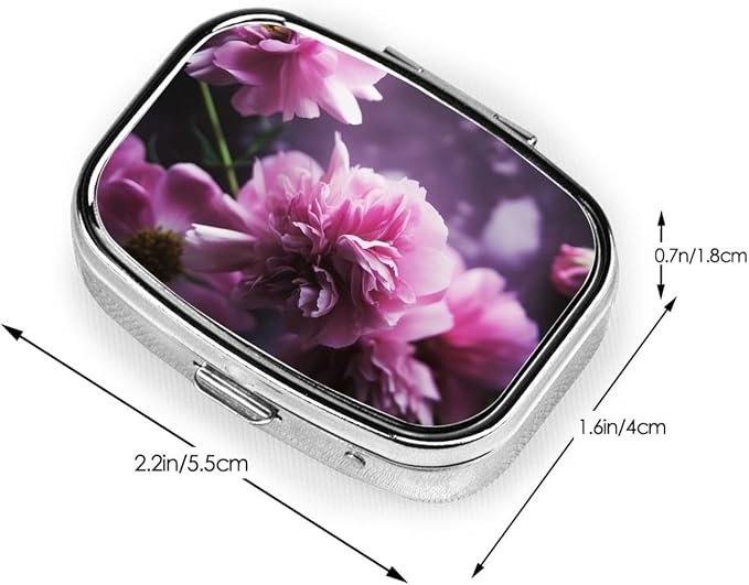 Square Pill Box Pink Flowers Pill Case for Purse & Pocket 3 Compartment Pill Organizer Portable Travel Pillbox Medicine Pill Holder Container for Daily Vitamin Cod Liver Oil Storage