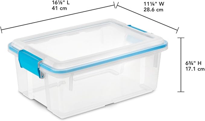 Sterilite Gasket Storage Box with Lids for Home & Office, 12 Quart, 12-Pack | Heavy-Duty, Stackable, and Organizing Containers for Bathroom, Cabinet, Closet, and Garage, Clear and Blue Aquarium Latches