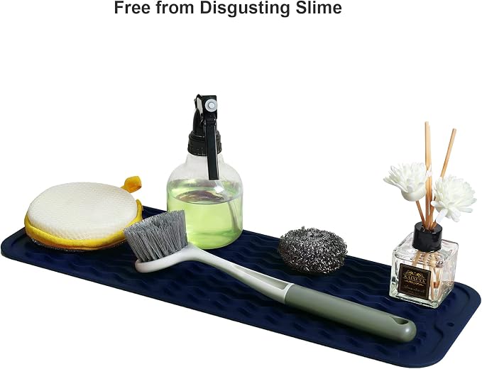 ZLR Small Dish Drying Mat for Kitchen Counter, 6"x17", Midnight Blue | Narrow Silicone Drainer for Apartment, Dorm & RV, Wavy Ridges Quick-Dry, Non-Slip, Rolls Up, Dishwasher Safe