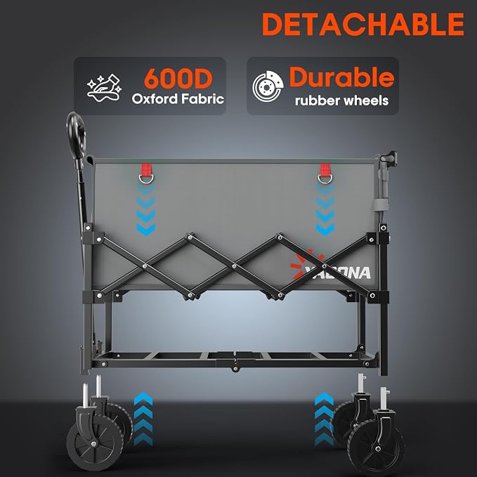 Yozoia Wagons Carts Foldable, 120L Collapsible Wagon Cart with Wheels,Grey | Foldable, Lightweight, Portable, Simple Installation, for Camping Shopping Beach Garden Sports
