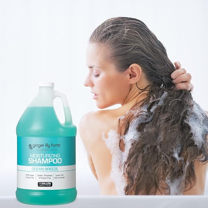 Ginger Lily Farms Club & Fitness Moisturizing Shampoo for All Hair Types, 100% Vegan & Cruelty-Free, Ocean Breeze Scent, 1 Gallon Refill (Pack of 4)