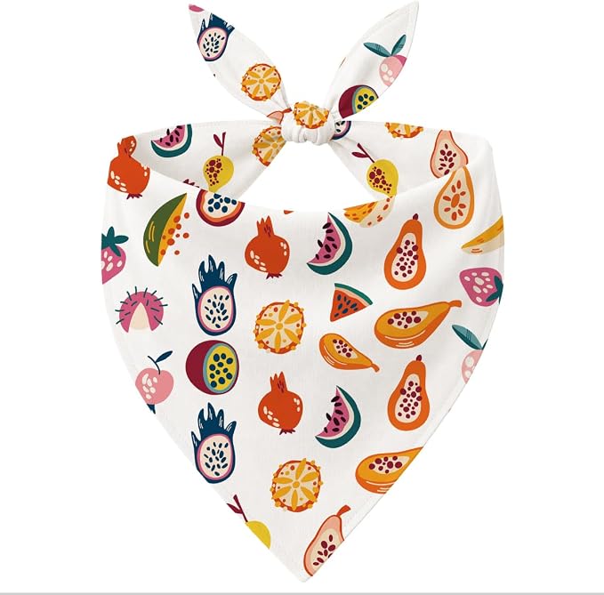 Tropical Fruit Dog Bandana, Papaya Watermelon Citrus Pattern Pet Triangle Scarf for Small Medium Dogs, Cute Puppy Bandana for Daily Wear Picnic Birthday Party Family Photos