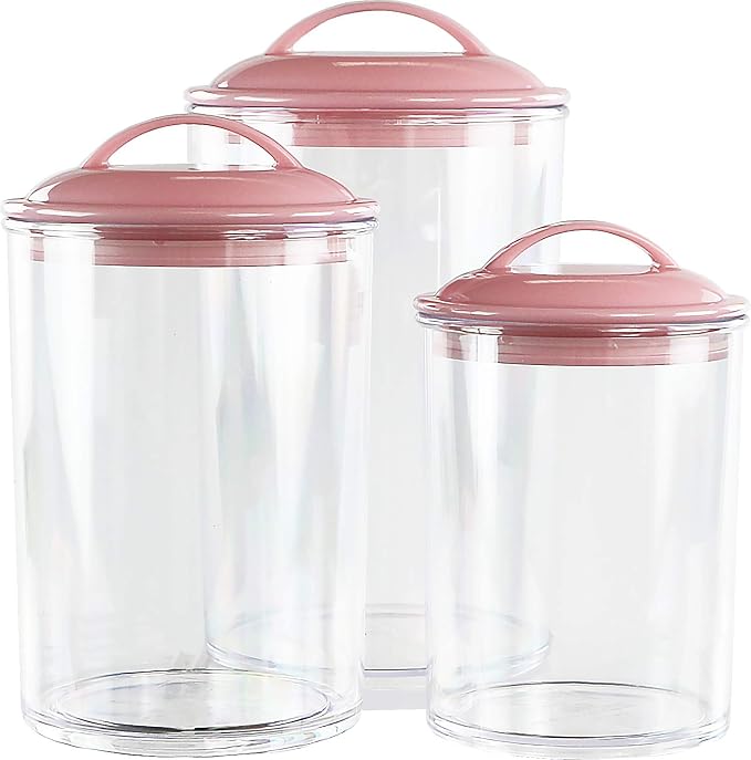 Reston Lloyd Food Storage Containers, BPA Free Airtight Canisters for Cereal, Pasta, Sugar, Coffee, Flour, Cookies, Loose Tea, for Kitchen Organization, Set of 3, Pink (Pack of 4)