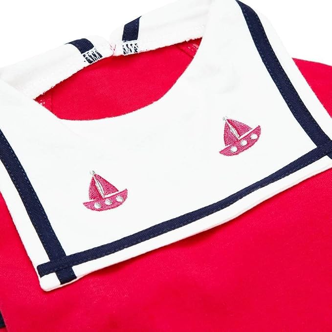 Blueberry Pet Soft & Comfy Summer Vacation Beach Cotton Dog T-Shirts, Cerise Red, 2 Pack, Sailor Suit Shirts Tank Top Clothes, Back Length 16", for Medium Large Dogs