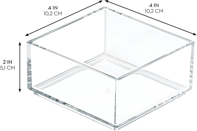 iDesign Clarity Plastic Drawer Organizer, Clear, X-Small, 4" x 4" x 2" | Storage Container for Kitchen Gadgets, For Corks, Sticky-Notes, Clips, For Pantry, Cabinets, Countertops
