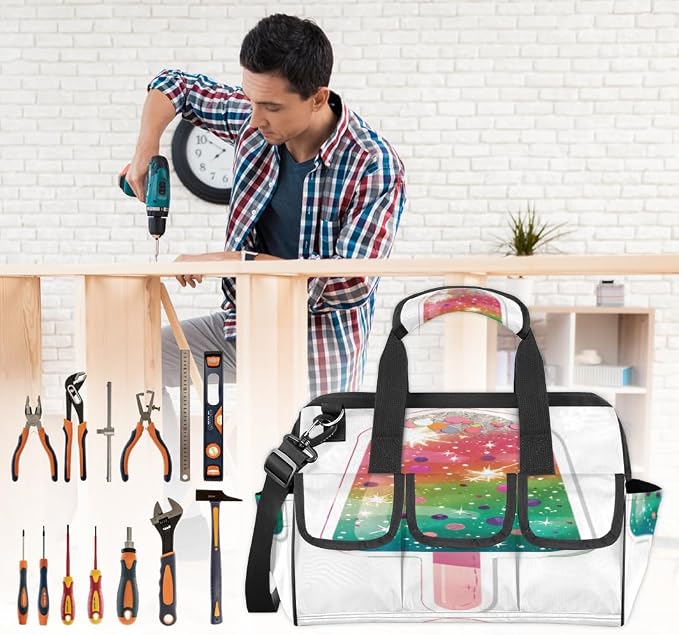 Ice Cream Heavy Duty Tool Bag 14.8 Inch Cute Ice Cream Portable Soft Tool Box Organizer Storage with Adjustable Shoulder Strap