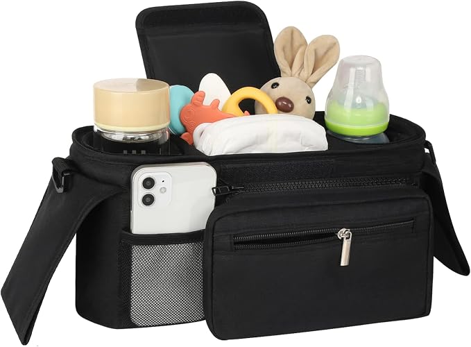 Accmor Universal Stroller Organizer with Insulated Cup Holder Detachable Phone Bag and Shoulder Strap,Stroller Bag Caddy Organizer for Uppababy, Baby Jogger, Britax Strollers