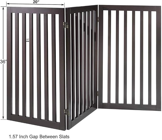 unipaws 36”H Free Standing Pet Gate for Dog Cat, 60”Wide Wooden Dog Gates | Foldable Pet Fence for Doorway, Stairs, Step, Expandable Doggy Barrier, Indoor Use