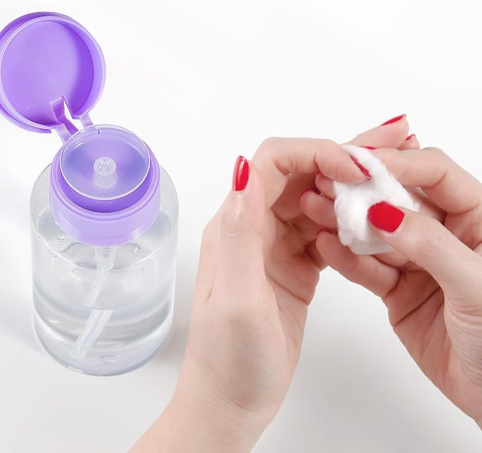 Nail Polish Remover Pump, YAMYONE 2 Pack Acetone Pump Dispenser, Alcohol Dispenser Push Down Empty Lockable Pump Dispenser Bottle for Nail Polish and Makeup Remover, 200ml(6.8oz) (Transparent Purple)