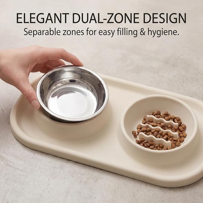 Slow Feeder Dog Bowls, Dog Bowl Set for Puppies, Small Dogs, and Cats – Silicone Non-Slip Food and Water Feeding Station, Spill-Proof Pet Dishes for Mess-Free Meals