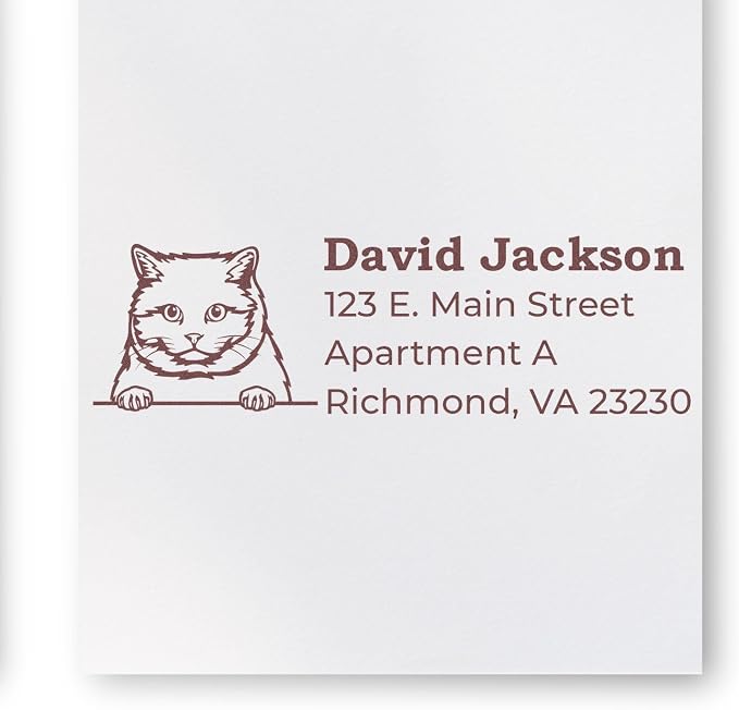Peeking British Shorthair Cat Wood Handle Address Stamp - Custom Stamper | Personalized Address Stamp British Shorthair Cat. Address Stamp for Pet Sitters. Up to 50 characters per line. Laser-cut.