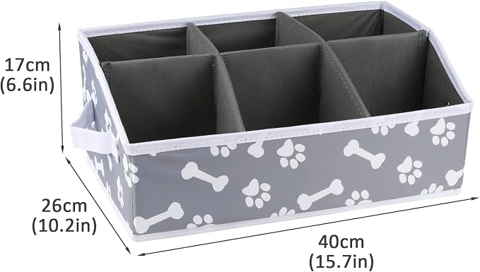 Collapsible Fabric Storage Box for Pet Treats with Dividers - Dog Treat Container Bin - Bone Paw Print