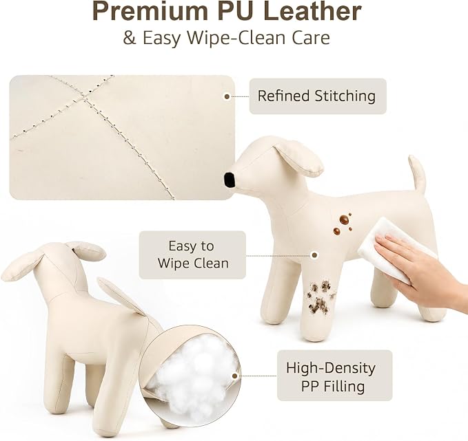 Dog Mannequin PU Pet Clothing Display Stand Cute Dog Hangers for Clothes Store Leather Pet Sewing Mannequin Durable Puppy Standing Model (White, Medium)
