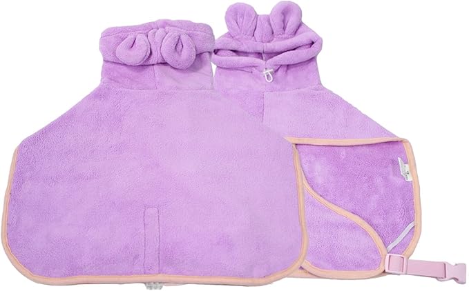 Dog Bathrobe, Microfiber Fast Drying Absorbent Hooded Bath Towel for Puppy Small Medium Large Dog Cat(Purple,XL)