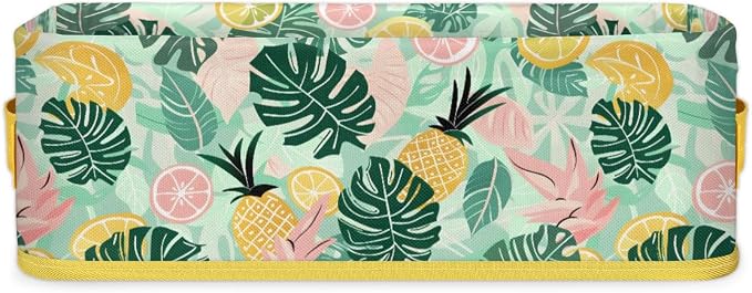 Lemon Pineapple Summer Bathroom Storage Basket, Foldable with Handle Open Countertop Paper Towel Decorative Box, Toilet Tank Top Shelf Baskets for Home Closet Bedroom Living Room Office