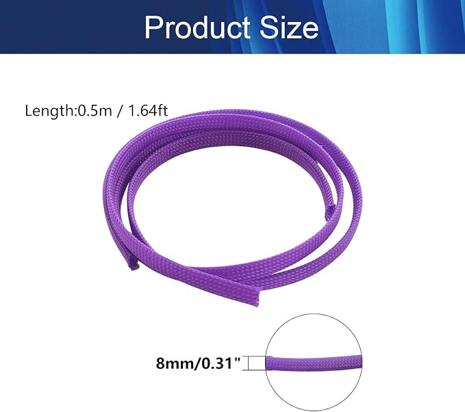 Jutagoss PET Expandable Braided Cable Sleeve, 1.64ft - 5/16 inch Purple Cable Management Sleeve, Wire Loom Tube Cord Protector for USB Cable, Power Cord, Audio Video and More, 1Pc