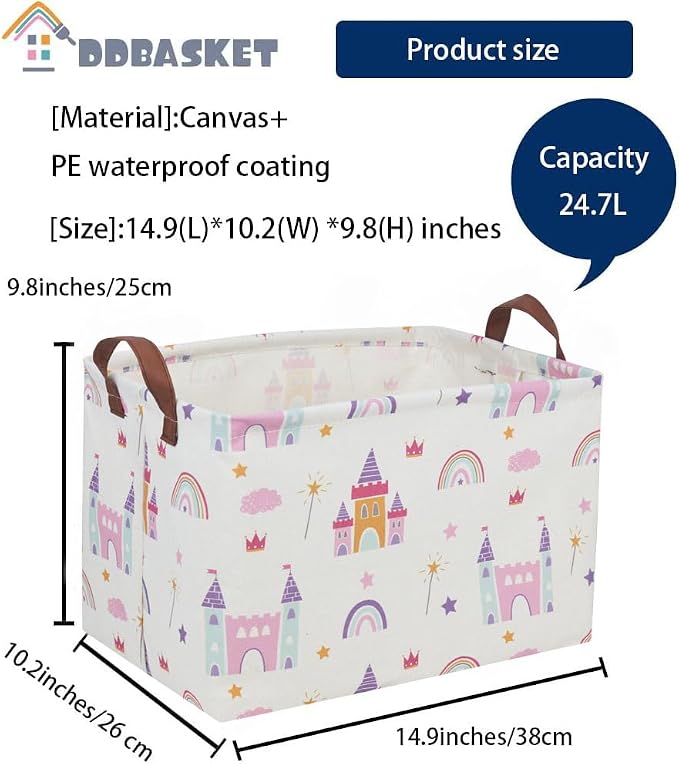 Baskets Nursery Basket Storage Bins Rectangular Cute Storage Bin Organizer Book Shelf Basket Rose Room Decor(Castle)