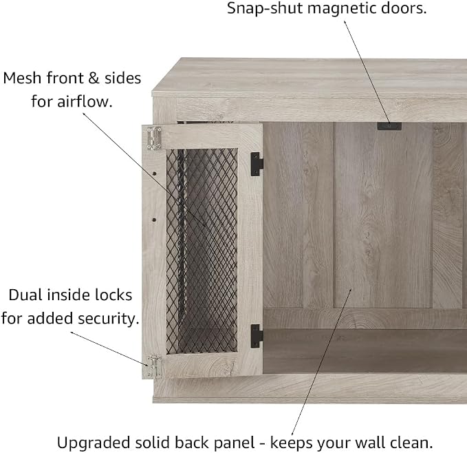 unipaws 37 Inch Furniture Style Dog Crate with Cushion and Tray | Mesh Dog Kennels with Double Doors, End Table Dog House, Medium Crate Indoor Use
