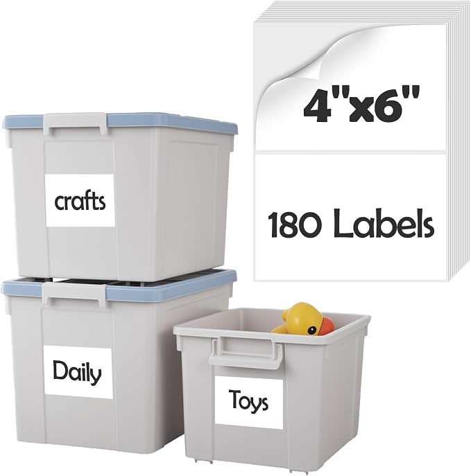 Homrelaxy 180 Pcs 4"x6" Large Labels for Storage Bins, Removable Tote Label | No Residue White Storage Bin Labels, Waterproof & Oil-Resistant & Tear-Resistant Stickers, For Plastic Bins, Boxes and Cases