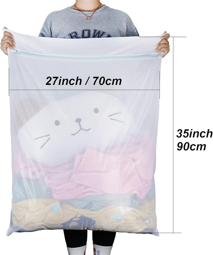 Tenn Well 2Pk 35x27" Large Mesh Laundry Bags Fine Net Washable for Blankets | Fine net washable bags for delicates, comforters, bedding, clothing, toys, pet items