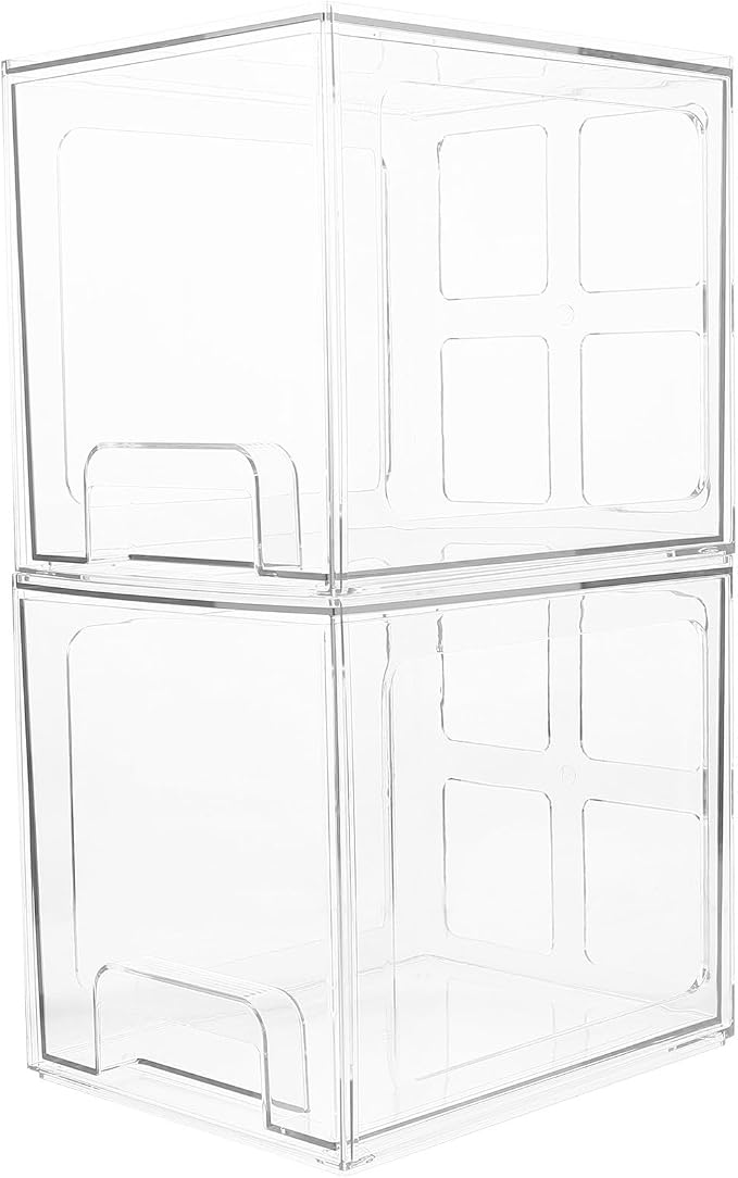 Abaodam 2 Pcs Makeup Organizer with Drawers, Large Storage Capacity Desktop Cosmetic Storage Box, Pet Material, Stylish and Simple Design for Vanity and Bathroom Counter Organization