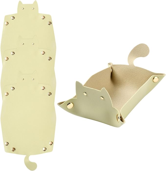 Craftdady 4 PCS Foldable Vanilla Leather Tray Cute Cat-Shaped Valet Tray