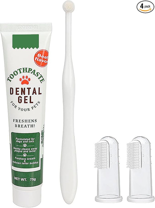 Pet Dog Tooth Brushing Kit - Dog Finger Toothbrush, 360° Toothbrush & Beef Flavor Toothpaste for Dogs Puppy Cats Teeth Oral Cleaning, Fresh Breath, Reduces Plaque & Tartar Buildup Dental Care Kit