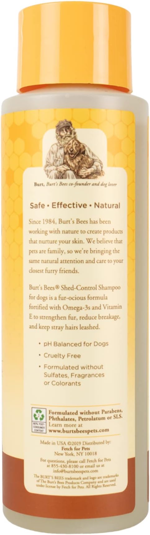 Burt's Bees for Pets Shed Control Shampoo with Omega-3 and Vitamin E, 99.7% Natural Origin, Deshedding Dog Shampoo, pH Balanced and Sulfate Free, Reduces Shedding, 16 Fl Oz - 2 Pack