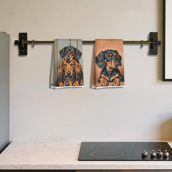 Hanamiya Na 2 Pcs Dachshund Kitchen Towels 24x14 Inch, Dachshund Gifts Reusable Dish Towels for Kitchen Bathroom Decor, Weiner Dog Hand Cloth Tea Towel, Cute Dog Gifts for Women Mom Friend