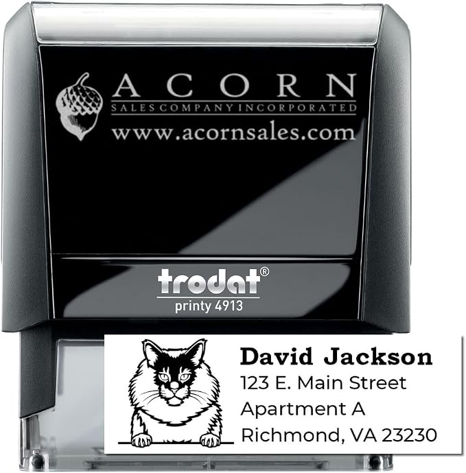Peeking Maine Coon Cat Address Stamp Self-Inking - Clear Impressions | Laser-cut. Address Stamp for Maine Coon Cat Moms. Personalised Address Stamp for Animal Lovers. 4 lines. 4 case colors.